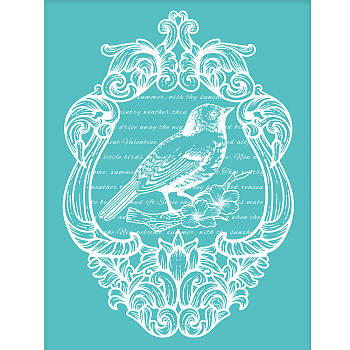 Self-Adhesive Silk Screen Printing Stencil, for Painting on Wood, DIY Decoration T-Shirt Fabric, Turquoise, Bird Pattern, 28x22cm