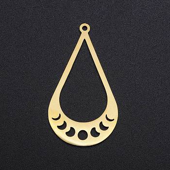 201 Stainless Steel Pendants, Laser Cut, Teardrop with Phase of the Moon, Golden, 39x21.5x1mm, Hole: 1.5mm