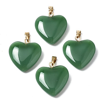 Spray Painted Glass Pendants, with Golden Plated Iron Bails, Imitation Jade, Heart, Green, 22x20.5x7mm, Hole: 6x2mm
