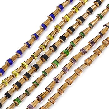 Electroplate Glass Beads Strands, Half Rainbow Plated, Faceted Cone, Mixed Color, 7.5~8x4~4.5mm, Hole: 0.8mm, about 34~35pcs/strand, 11.42~11.81 inch(29~30cm)