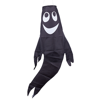 Polyester Windsock for Halloween, Outdoor Hanging, Ghost, Black, 100cm