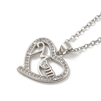 Mother's Day Brass Micro Pave Cubic Zirconia Heart Pendant Necklaces, Platinum, 16.34 inch(41.5cm)