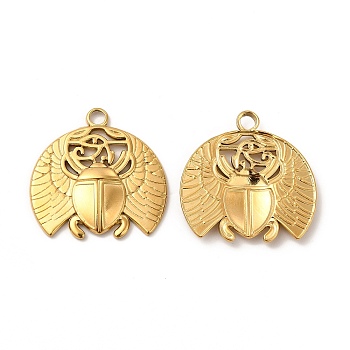 Ion Plating(IP) 304 Stainless Steel Pendants, Beetle Charm, Real 18K Gold Plated, 25.5x25.5x2mm, Hole: 3mm