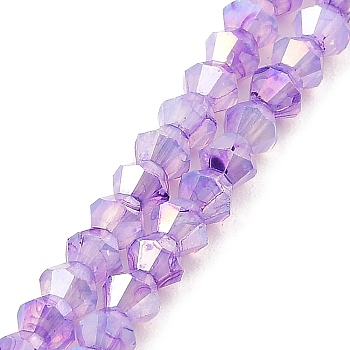 Imitation Jade Glass Beads Strands, AB Color Plated, Faceted, Bicone, Medium Purple, 4.5x4mm, Hole: 1mm, about 89~100pcs/strand, 13.31''~14.25''(33.8~36.2cm)