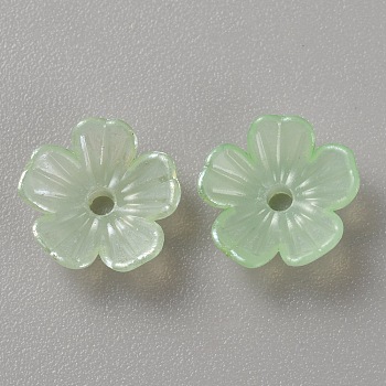 Acrylic Bead Caps, Imitation Shell, Flower, Green, 10x4mm, Hole: 1.4mm