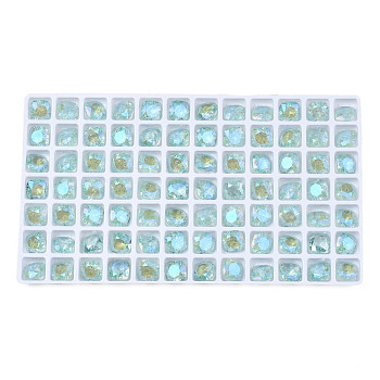 Glass Rhinestone Cabochons, Nail Art Decoration Accessories, Faceted, Square, Light Blue, 8x8x4.5mm