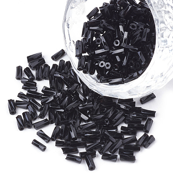 Glass Twisted Bugle Seed Beads, Black, 4.5~5x1.5~2mm, Hole: 0.8mm, about 450g/bag