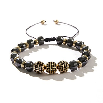 Black Gallstone Brass Micro Pave Zirconia Mesh Bead Woven bracelets for men