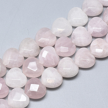 Natural Rose Quartz Beads Strands, Faceted, Heart, 14.5~15x15~15.5x7~8mm, Hole: 1.2mm, about 14pcs/strand, 7.6 inch