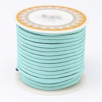 Braided Polyester Cords, Round, Pale Turquoise, 3mm, about 8.74 yards(8m)/roll