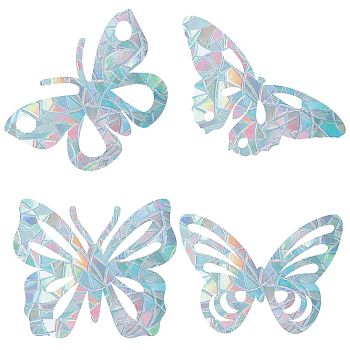 Waterproof PVC Colored Laser Stained Window Film Adhesive Stickers, Electrostatic Window Stickers, Butterfly Pattern, 12x8.8~11.9cm, 4sheets/style, 4 style, 16sheets/set