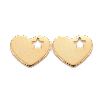 201 Stainless Steel Charms, Heart and Star, Real 24k Gold Plated, 10x12.5x0.7mm, Hole: 2.5mm