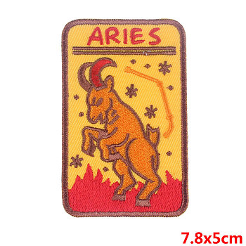 Rectangle with Constellation Computerized Embroidery Cloth Iron on/Sew on Patches, Costume Accessories, Aries, 78x50mm