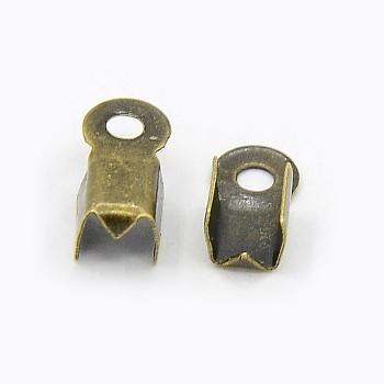 Iron Folding Crimp Ends, Fold Over Crimp Cord Ends, Antique Bronze, 9x3.5x4mm, Hole: 2mm, about 258pcs/20g