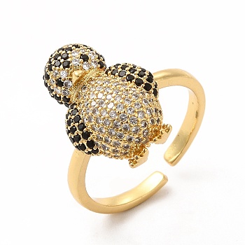 Cubic Zirconia Penguin Open Cuff Ring, Brass Jewelry for Women, Golden, US Size 7 1/4(17.5mm)