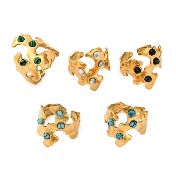 Irregular Synthetic Gemstone Finger Rings, Golden Tone 304 Stainless Steel Cuff Rings for Women, 23mm, Inner Diameter: Adjustable