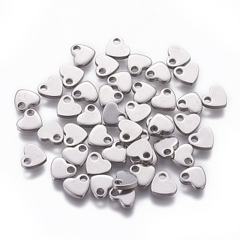 201 Stainless Steel Charms, Stamping Blank Tag, Heart, Stainless Steel Color, 6x7x1.5mm, Hole: 1.6mm