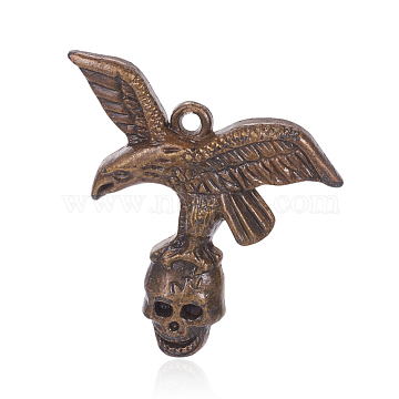 CCB Plastic Pendants, Eagle & Skull, Antique Bronze, 55x52x7mm, Hole: 3mm(CCB-F006-72AB)