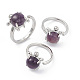 Natural Amethyst Turtle Open Cuff Ring(RJEW-P082-01P-01)-1