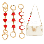 3Pcs 3 Styles Star Moon Heart Alloy Enamel Link Bag Extension Chains, Light Gold, Mixed Shapes, Red, 150~170mm 1pc/style(AJEW-AR0002-01)