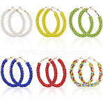 6 Pairs 6 Colors Stainless Steel Hoop Earrings, with Glass Beads, Golden, Mixed Color, 60x7mm, 1 pair/color(EJEW-DC0001-51)