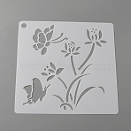 PET Plastic Hollow Out Drawing Painting Stencils Templates, Square, Flower Pattern, 150x150x0.2mm, Hole: 8mm(DIY-WH0349-68I)