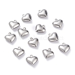 Non-Tarnish 304 Stainless Steel Pendants, Heart, Stainless Steel Color, 13x12x4.6mm, Hole: 1.2mm(STAS-J031-06)