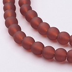 Baking Paint Transparent Glass Bead Strands, Frosted, Round, Tomato, 6mm, Hole: 1.3~1.6mm, about 140pcs/strand, 31.4 inch(X-GLAA-S031-6mm-06)