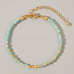 Bohemian Style Natural Amazonite Round Beaded Bracelets for Women, Non-magnetic Hematite, Faceted, Inner Diameter: 6-1/2 inch(16.5cm)~6-3/4 inch(17cm)(CA1141-7)