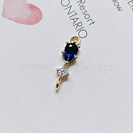 Brass Micro Pave Cubic Zirconia Pendants, Teardrop Charms, Blue, 18x5x4mm, Hole: 1.2~1.5mm(KK-TAC0010-04G-08)