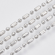 Brass Ball Chains, Ball & Bar Faceted Beaded Chains, Long-Lasting Plated, Soldered, with Spool, Cadmium Free & Nickel Free & Lead Free, Platinum, 4.6x2.3mm and 2.3mm, about 16.4 Feet(5m)/roll(X-CHC-S008-010B-P)