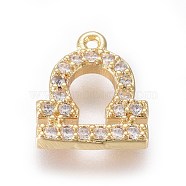 Golden Plated Brass Micro Pave Cubic Zirconia Charms, Twelve Constellations, Libra, 9x8x1.7mm, Hole: 0.8mm(ZIRC-L075-51G)