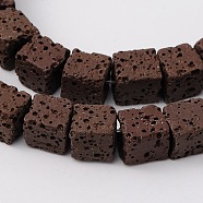 Natural Lava Rock Beads Strands, Cube, Dyed, Brown, 6.5x6.5x6.5mm, about 60pcs/strand, 15.60''(39.63cm)(G-L435-01-6mm-10)