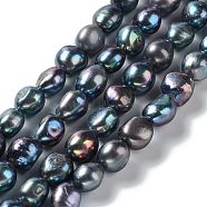 Natural Cultured Freshwater Pearl Beads Strands, Two Side Polished, Dyed, Grade 4A, Black, 12~14x11~12x7~9mm, Hole: 0.6mm, about 27~29pcs/strand, 14.17''(36~37cm)(PEAR-Z002-28)