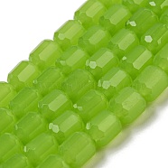 Imitation Jade Glass Bead Strands, Faceted Barrel, Olive Drab, 6.5~7x6mm, Hole: 1mm, about 78pcs/strand, 19.88~21.85 inch(50.5~55.5cm)(GLAA-G112-02D)