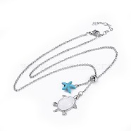 (Jewelry Parties Factory Sale)Tortoise Brass Natural Howlite Lariat Necklaces, with Synthetic Turquoise Starfish/Sea Stars Beads and 304 Stainless Steel Findings, 20.4 inch(52cm), 2mm(NJEW-JN02456-06)