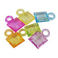 Transparent Acrylic Charms, Faceted Square, Mixed Color, 19mm long, 12mm wide, 5mm thick, hole: 4mm, about 200pcs/50g(X-PL879Y)