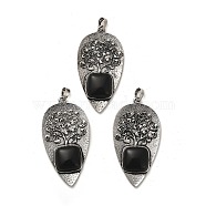 Natural Obsidian Square Big Pendants, Rack Plating Antique Silver Plated Alloy Leaf Charms, Cadmium Free & Lead Free, 56.5x30x7mm, Hole: 6.5x5mm(G-F763-07AS-08)