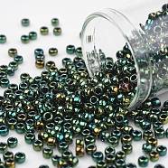 TOHO Round Seed Beads, Japanese Seed Beads, (507) Green Iris Higher Metallic, 8/0, 3mm, Hole: 1mm, about 1110pcs/50g(SEED-XTR08-0507)