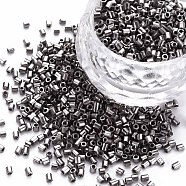 Glass Bugle Beads, Metallic Colours, Gray, 2.5~3x2mm, Hole: 0.9mm, about 15000pcs/pound(SEED-S032-12A-576)