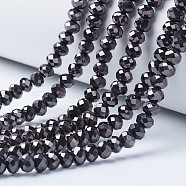 Electroplate Transparent Glass Beads Strands, Full Plated, Faceted, Rondelle, Gunmetal Plated, 3x2mm, Hole: 0.8mm, about 150~155pcs/strand, 15.7~16.1 inch(40~41cm)(EGLA-A034-T2mm-UA08)