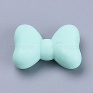Food Grade Eco-Friendly Silicone Focal Beads, Chewing Beads For Teethers, DIY Nursing Necklaces Making, Bowknot, Light Cyan, 21x29x10.5mm, Hole: 2mm(SIL-R006-64)