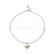 Natural White Moonstone Beaded Necklaces, 304 Stainless Steel & Natural Quartz Crystal Fan Pendant Necklaces with Lobster Claw Clasp & Chain Extender for Women, 16-3/4 inch(42.5cm)(NJEW-JN04226-03)