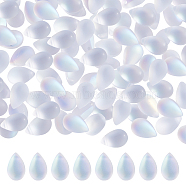 150Pcs Transparent Spray Painted Glass Charms, AB Color Plated, Frosted, Teardrop, Clear AB, 9x6x6mm, Hole: 1mm(GLAA-SC0001-97)