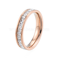 Crystal Rhinestone Finger Ring, 201 Stainless Steel Jewelry for Women, Rose Gold, Inner Diameter: 17mm(RJEW-N043-24RG)