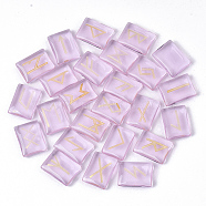 Glass Cabochons, Divination Stone, Rectangle with Runes/Futhark/Futhorc, Pearl Pink, 20x15x5.5mm, 25pcs/set(G-R461-16E)