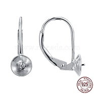 Rhodium Plated 925 Sterling Silver Leverback Earring Findings, with Cup Pearl Peg Bails Pin, for Half Drilled Beads, Platinum, 17mm, Pin: 0.7mm, Bail: 6mm, pin: 0.6mm(STER-I017-084I-P)