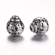 Tibetan Style Alloy 3-Hole Guru Beads, T-Drilled Beads, Round, Antique Silver, 9x8mm, Hole: 1.5mm(X-PALLOY-YC45781-AS)