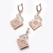 Brass Micro Pave Cubic Zirconia Jewelry Sets, Pendant and Earrings, Long-Lasting Plated, Rhombus, Light Gold, 43mm, Hole: 5x7mm; 52mm, Pin: 0.9mm(SJEW-F189-07KCG)