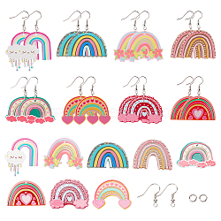 16Pcs 8 Styles Rainbow Acrylic Charm Dangle Earring Making Kits, with 30Pcs Brass Open Jump Rings and 20pcs Brass Earring Hooks, Mixed Color, Charm: 25~38x32.5~40x2~3mm, Hole: 1.4~1.8mm, 2pcs/style(DIY-SC0021-37)